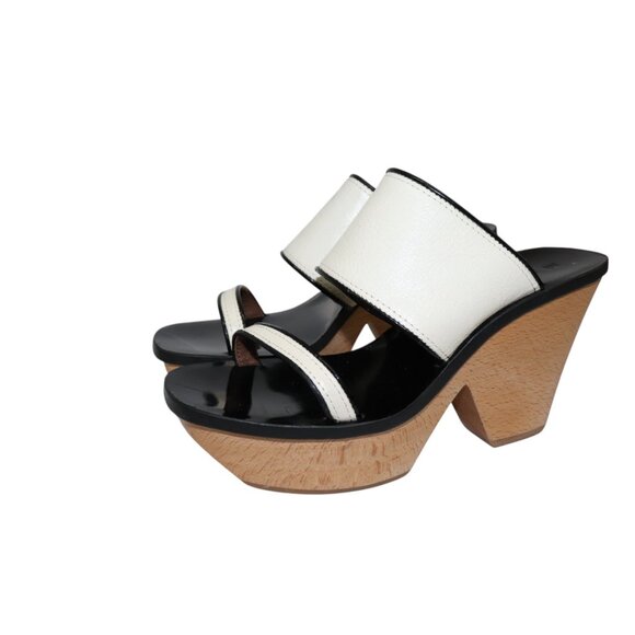 Y2K Vintage MARNI Two-Tone Wooden Platform Sandals Black & White Heels 39 - Picture 8 of 11